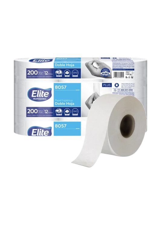 PAPEL HIGIENICO JR ELITE BLANCO DOBLE 200 M X 9 CM 12 PIEZAS 8057