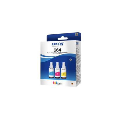 PAQUETE DE 3 TINTAS EPSON T664 COLORES MAGENTA, CIAN Y AMARILLO T664520-3P