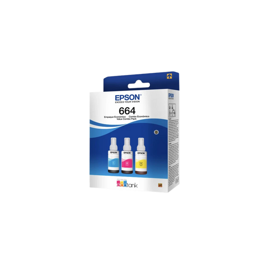 PAQUETE DE 3 TINTAS EPSON T664 COLORES MAGENTA, CIAN Y AMARILLO T664520-3P
