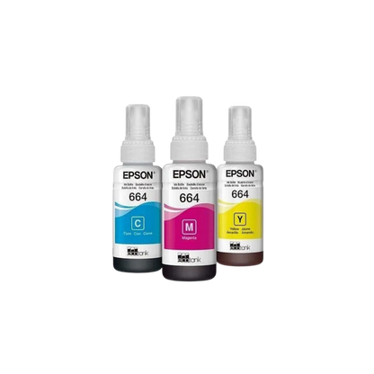 PAQUETE DE 3 TINTAS EPSON T664 COLORES MAGENTA, CIAN Y AMARILLO T664520-3P