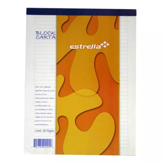 BLOCK DE RAYA ESTRELLA TAMAÑO CARTA DE 80 HOJAS 0005