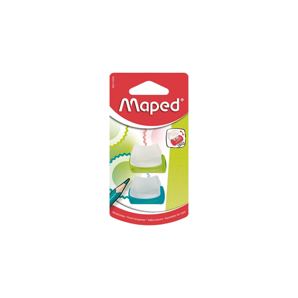 SACAPUNTAS PLÁSTICO MAPED MANUAL CON TAPA BLISTER 2 PIEZAS 063110ZM