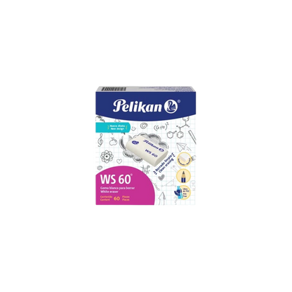 GOMA BLANCA PLÁSTICO PELIKAN WS60 CAJA 60 PIEZAS 6140400