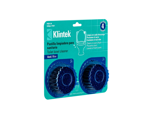 BLÍSTER CON 2 PASTILLAS AZULES DESINFECTANTES PARA TANQUE WC, KLINTEK MODELO: 57021 CLAVE: PASA-2A